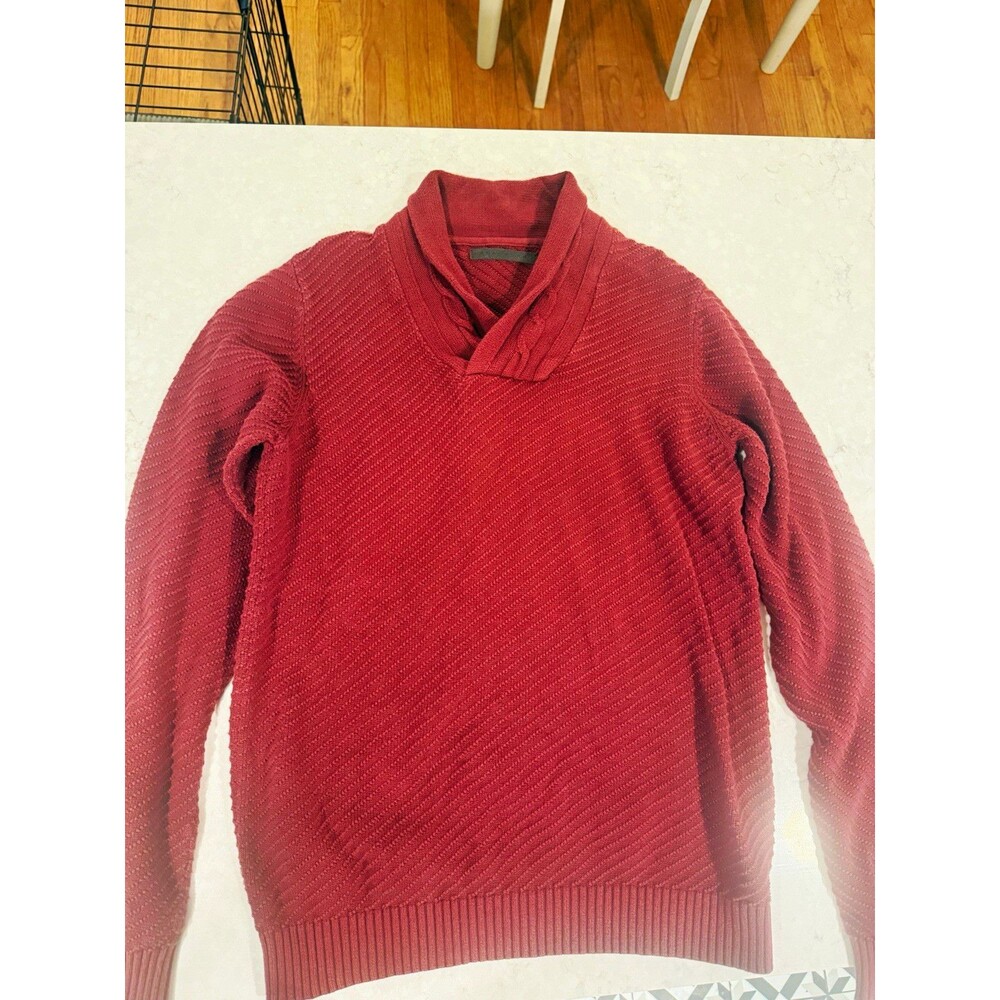 Sean John Burgundy Solid Knit Shawl Neck Pullover Sweater Long Sleeve Size L